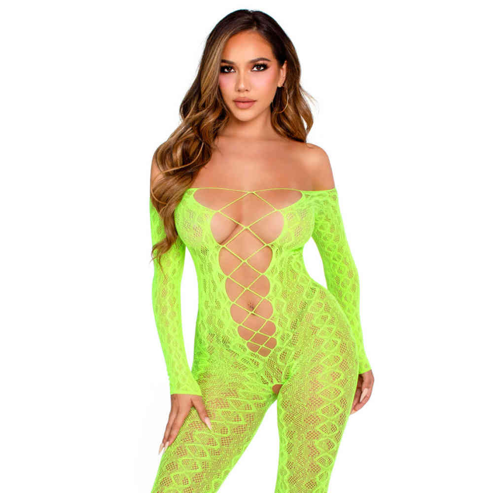 Leg Avenue - Crotchless, Footless Lingerie Bodystocking - Green